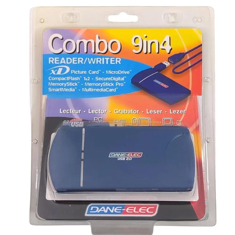 Dane-Elec Combo 9-in-4 USB 2.0 Card Reader Writer Memory Stick Micro SD NEW